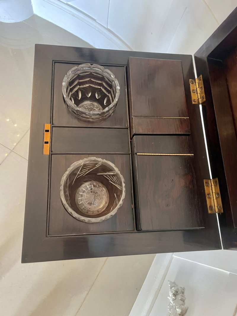 Antique Victorian Quality Rosewood Teapoy - Image 7